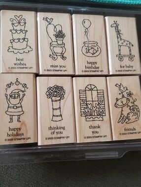 Stampin Up Whimsical Doodle All-Around Occasion Wood Block Rubber Stamps Retired